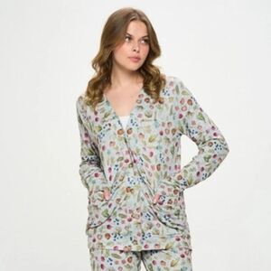 SM Wardrobe Vegetable Print Button Down V-Neck Cardigan